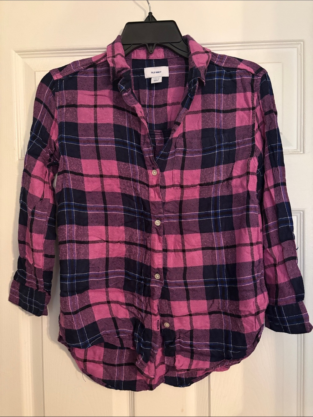 Old Navy Pink and Navy Plaid Button-Down Shirt